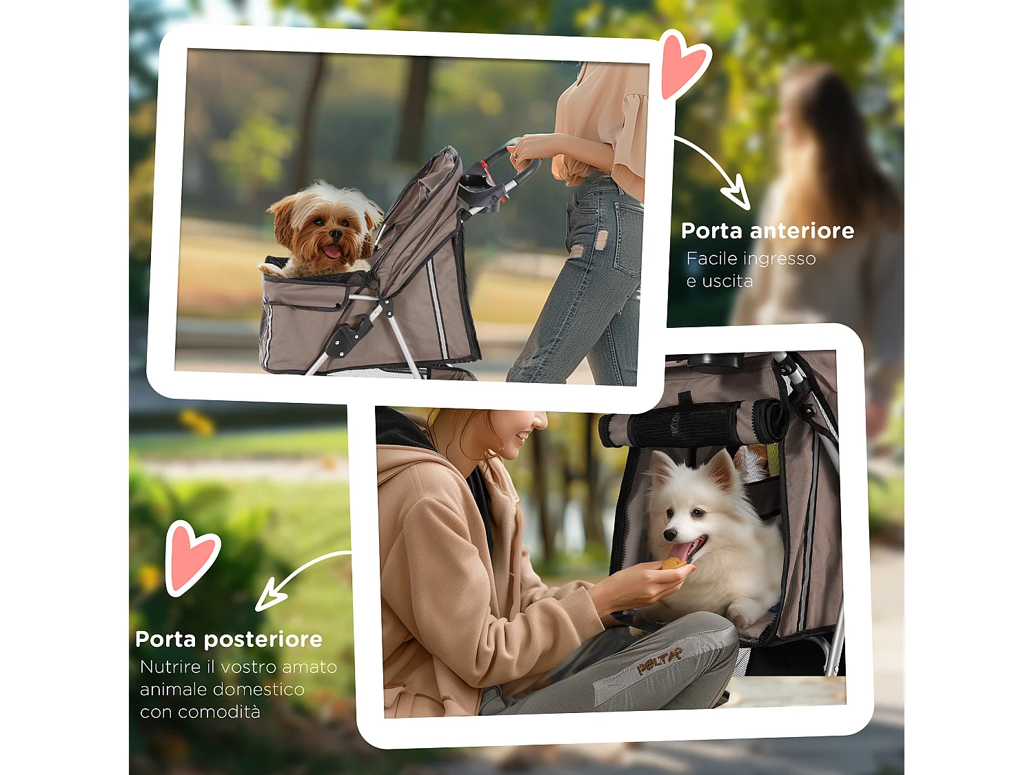 Passeggino per cani e gatti con ruote girevoli 75x45x97cm caffè