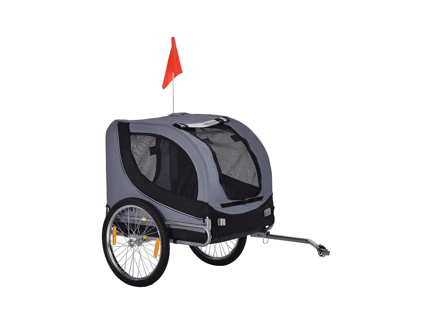 Rimorchio bici per cani taglia media con finestre laterali e bandierina