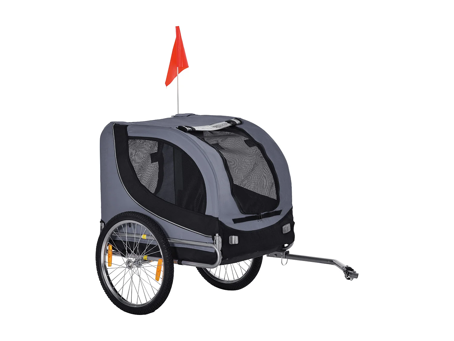 Rimorchio bici per cani taglia media con finestre laterali e bandierina