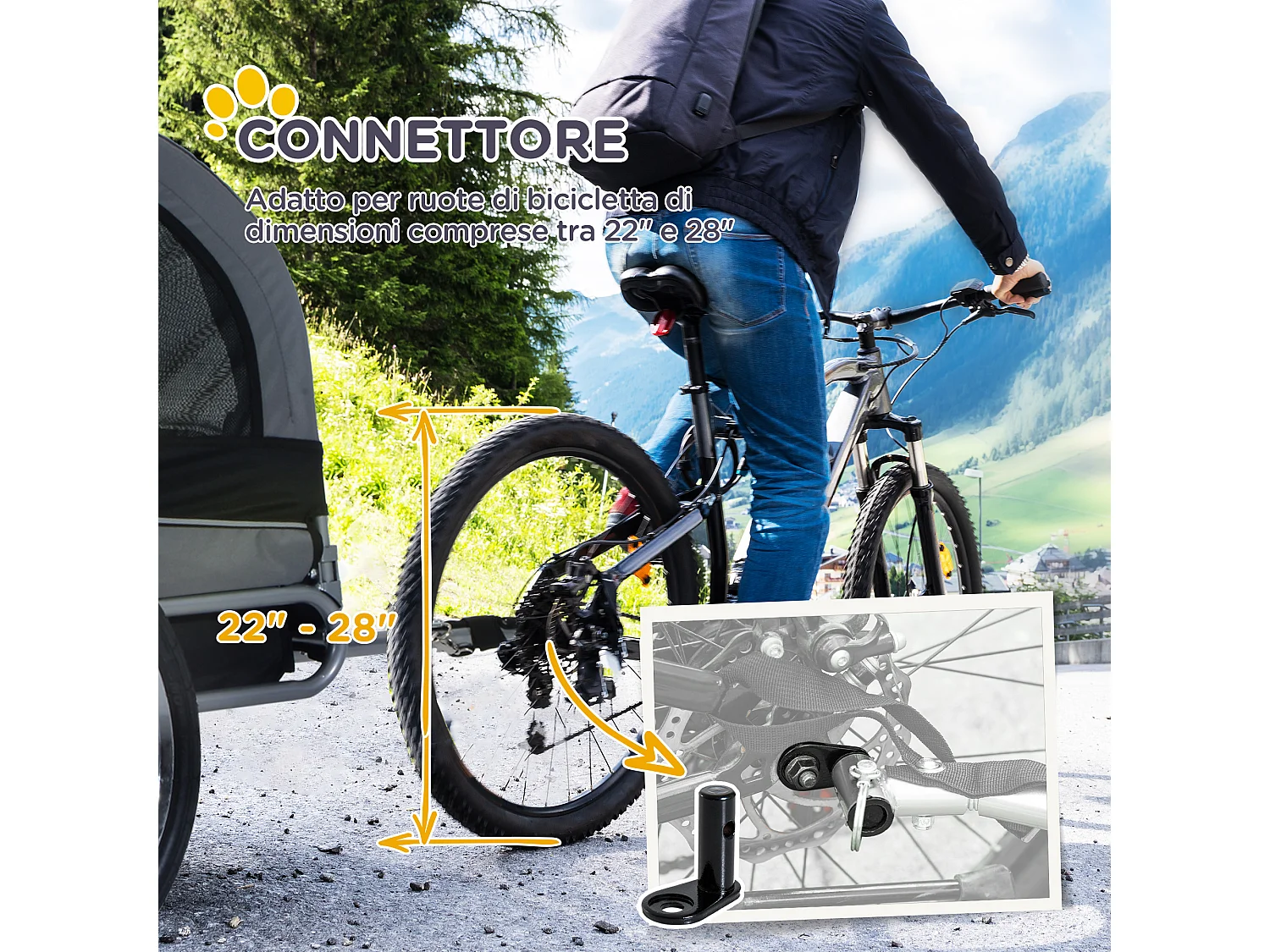 Rimorchio bici per cani taglia media con finestre laterali e bandierina