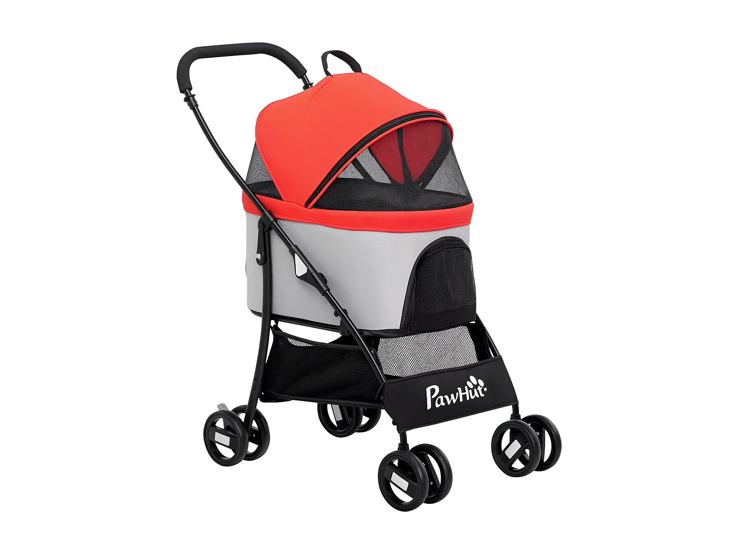 Passeggino per cani pieghevole con trasportino rimovibile rosso