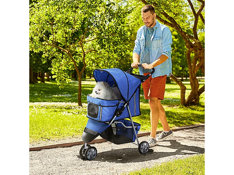 Passeggino per cani e gatti con ruote girevoli 75x45x97cm blu