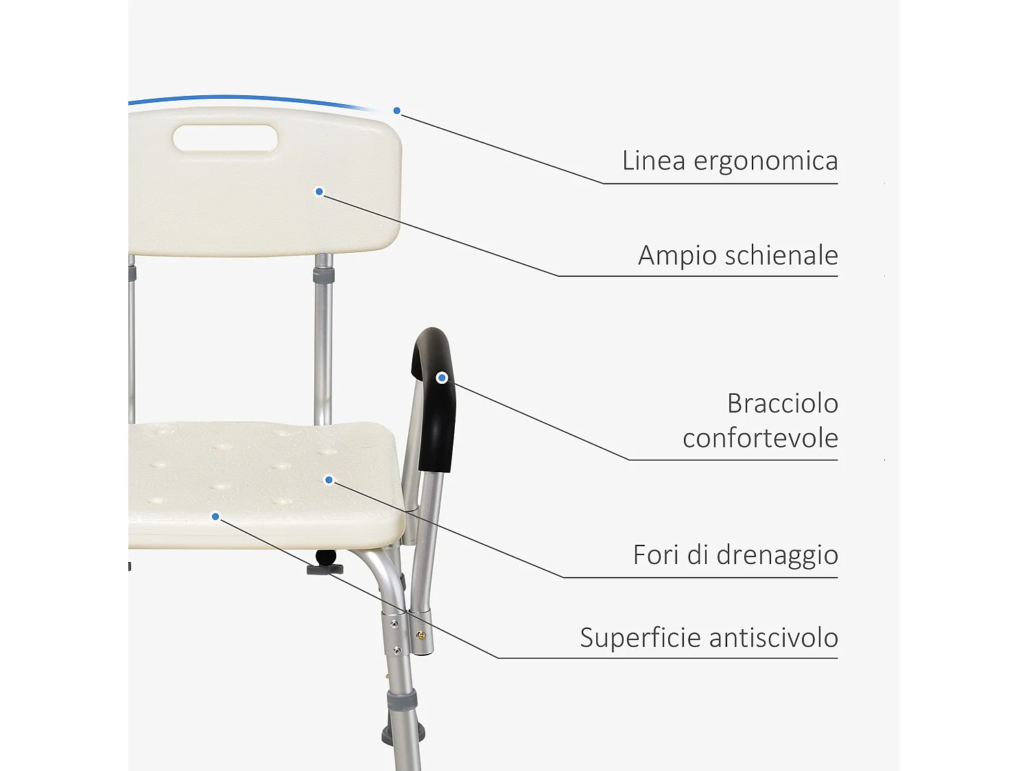 Sedia per doccia e vasca da bagno con braccioli e altezza regolabile