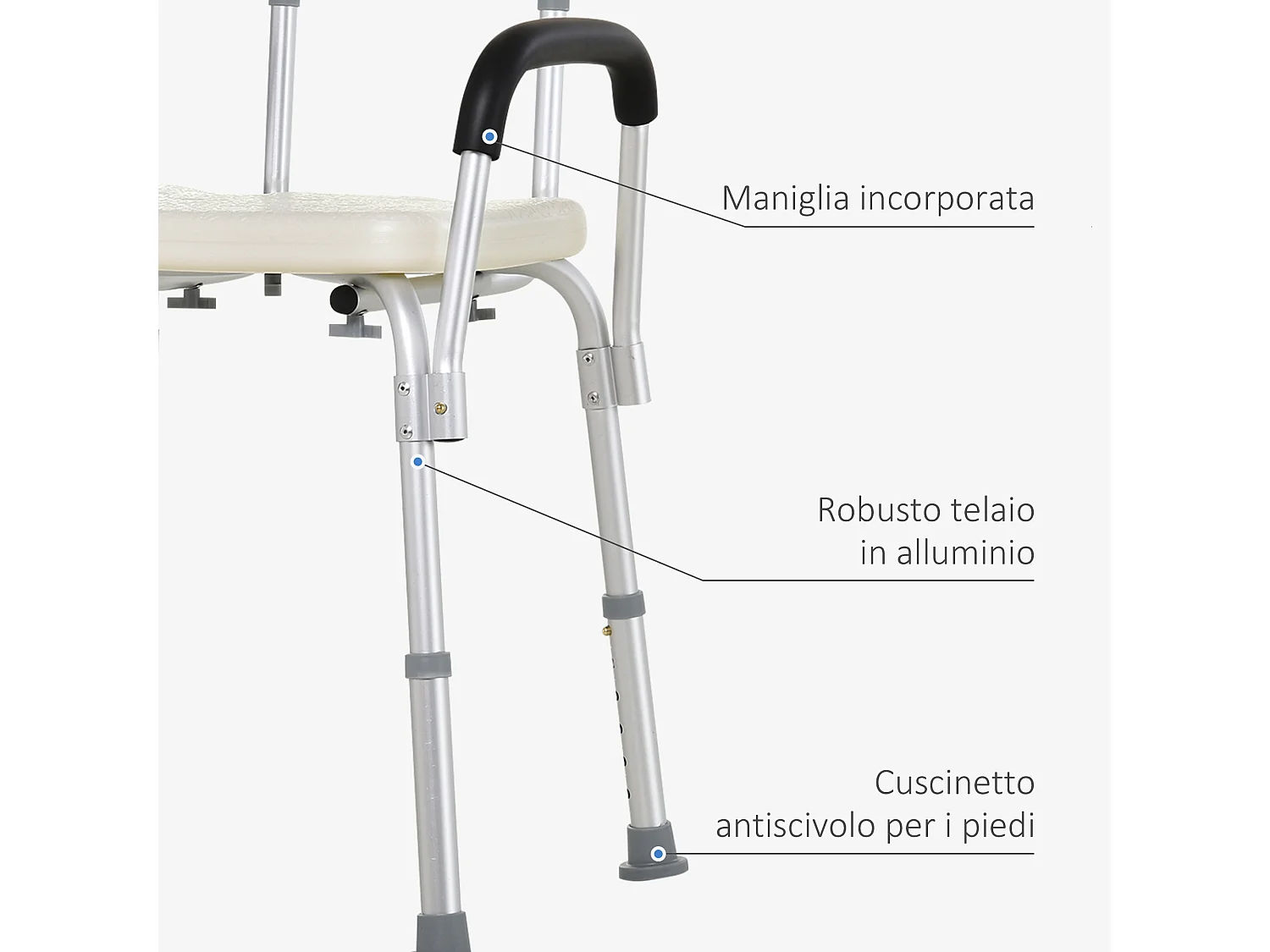 Sedia per doccia e vasca da bagno con braccioli e altezza regolabile