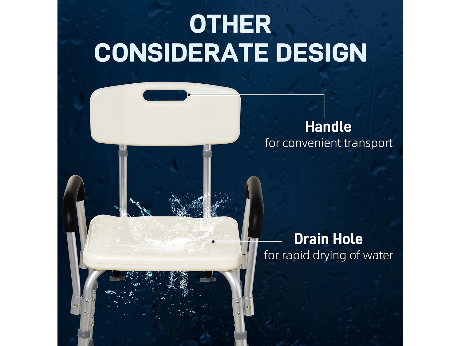 Sedia per doccia e vasca da bagno con braccioli e altezza regolabile