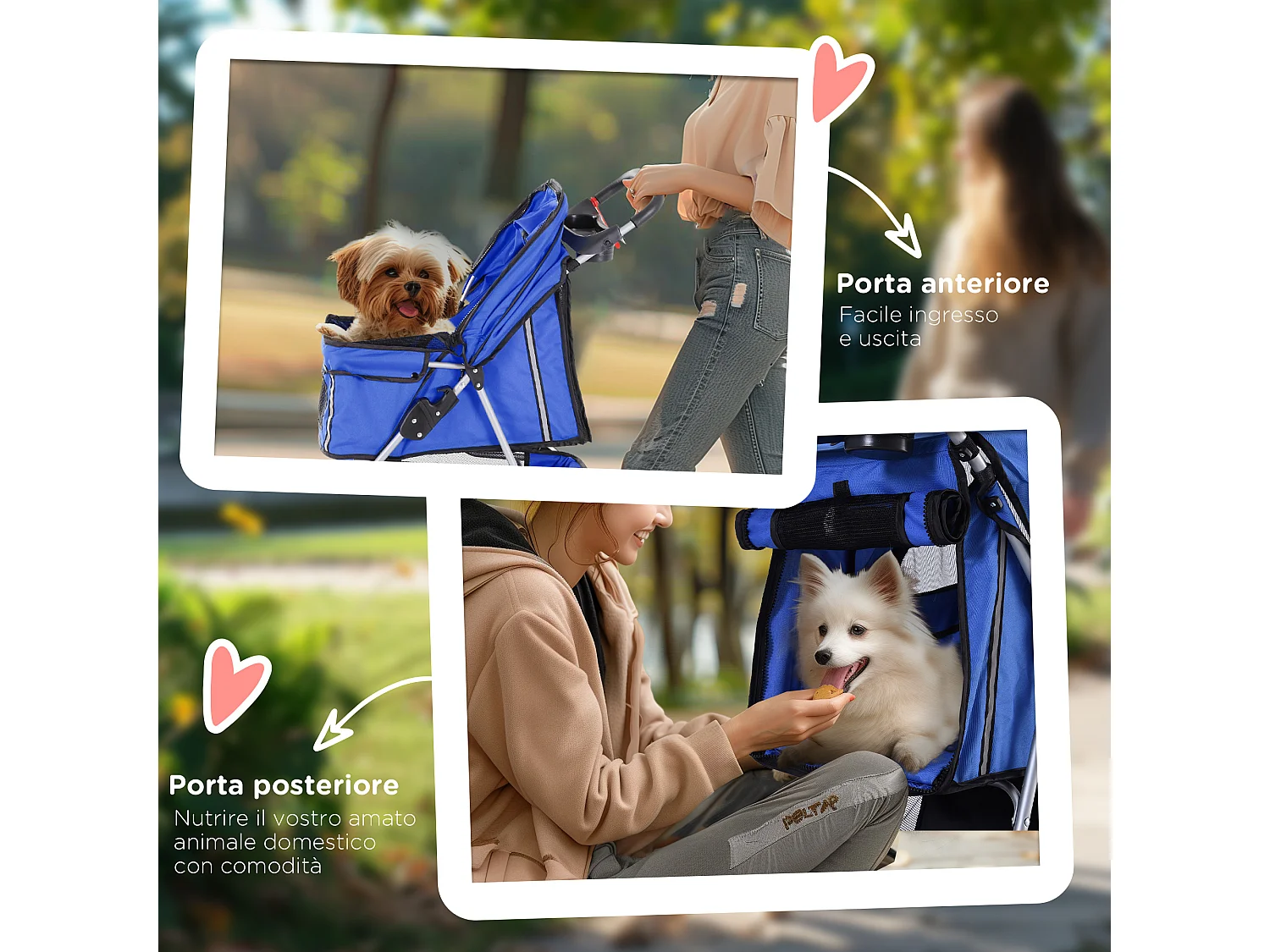 Passeggino per Cani Piccoli Pieghevole per Cani con Ruote con Freni