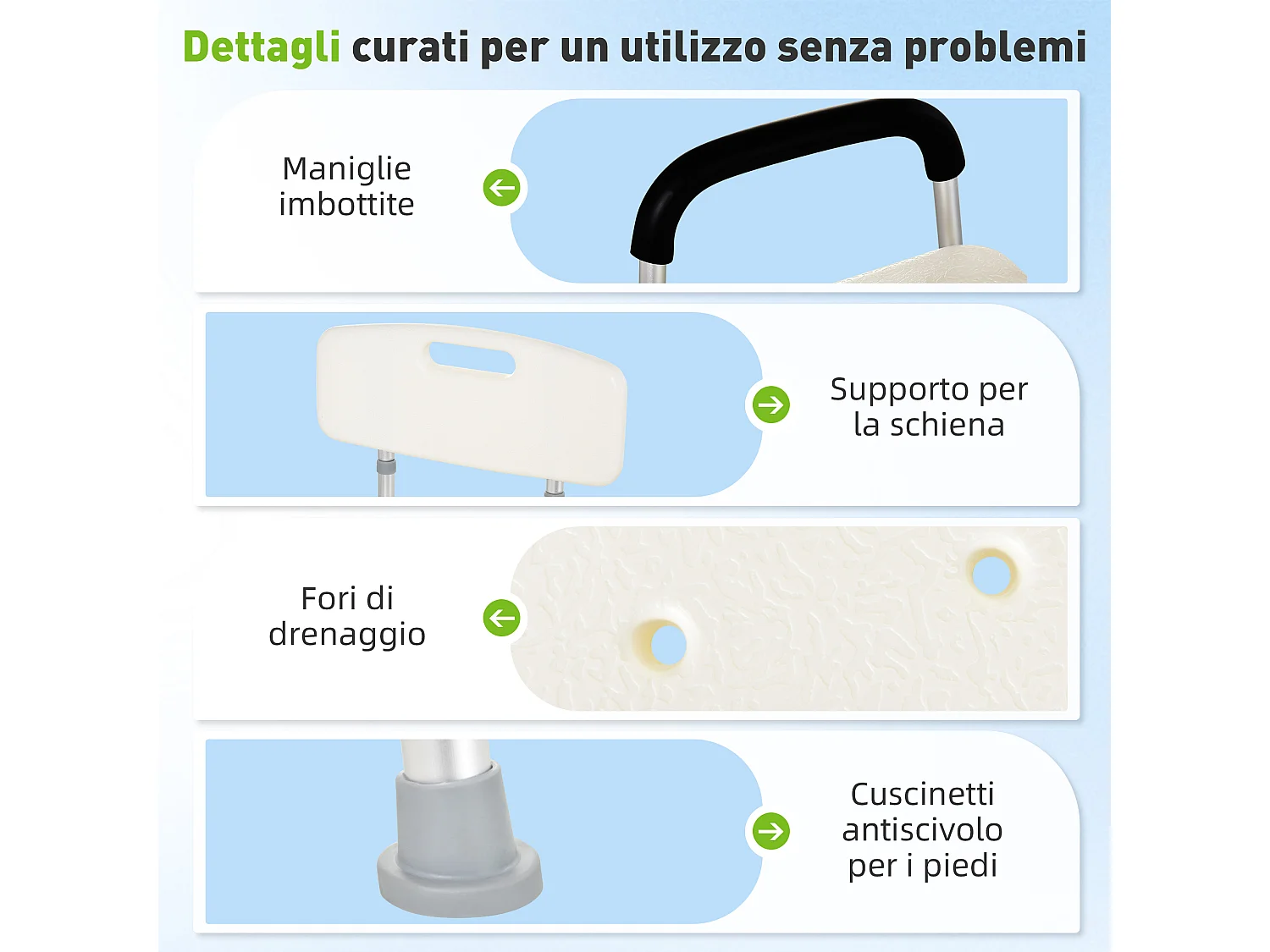 Sedia per doccia e vasca da bagno con braccioli e altezza regolabile