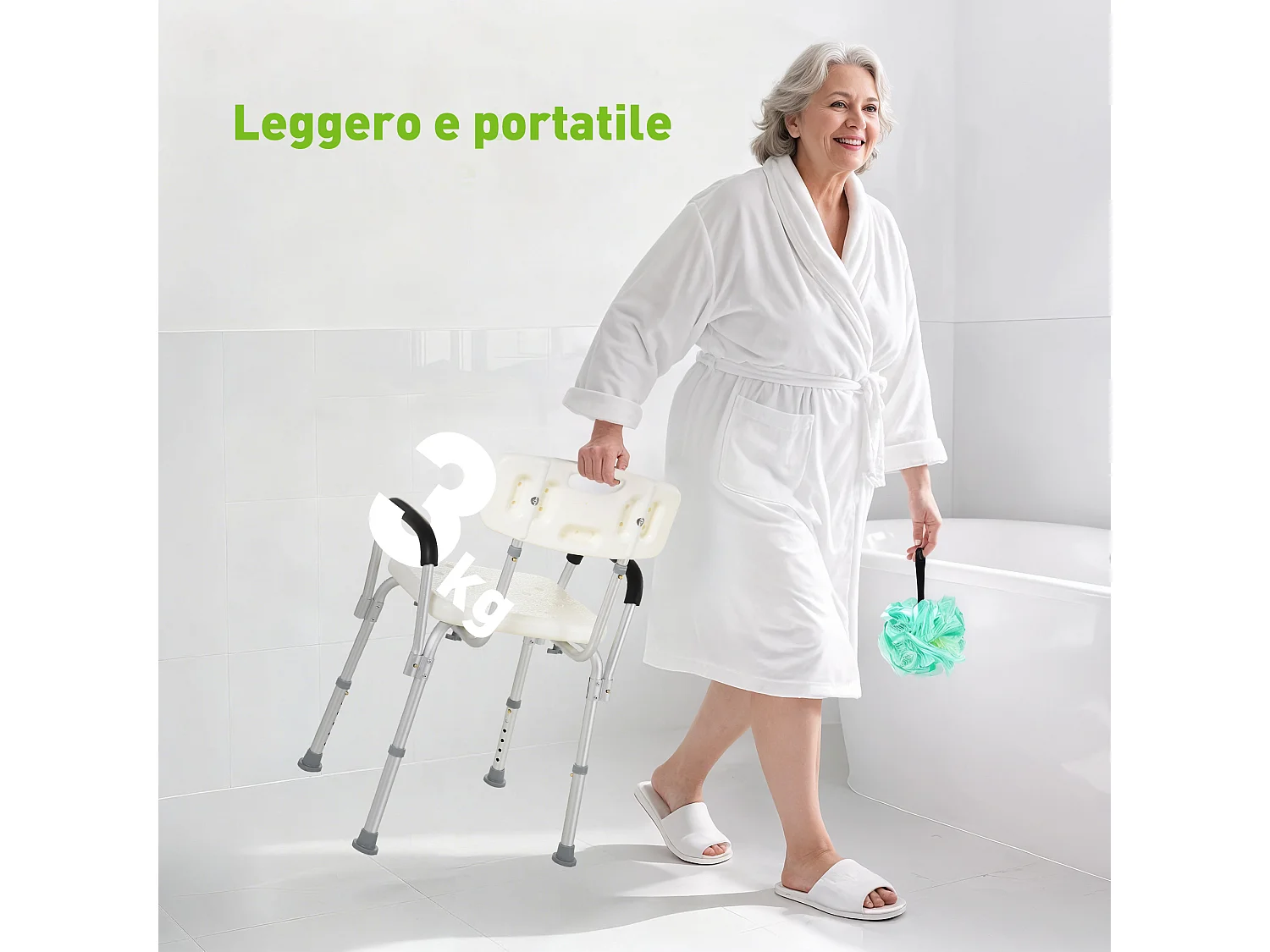 Sedia per doccia e vasca da bagno con braccioli e altezza regolabile
