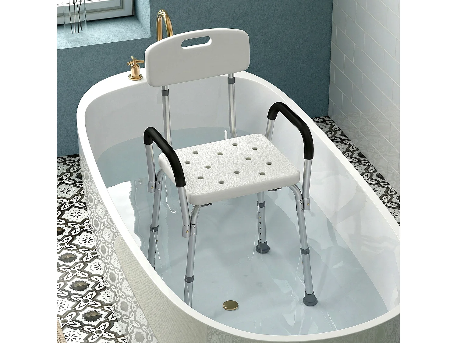 Sedia per doccia e vasca da bagno con braccioli e altezza regolabile