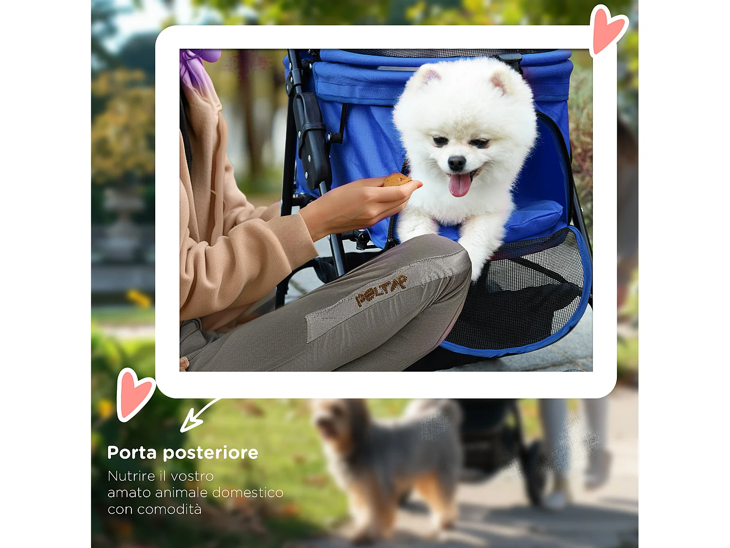 Passeggino per cani pieghevole ruote girevoli cestino portaoggetti blu