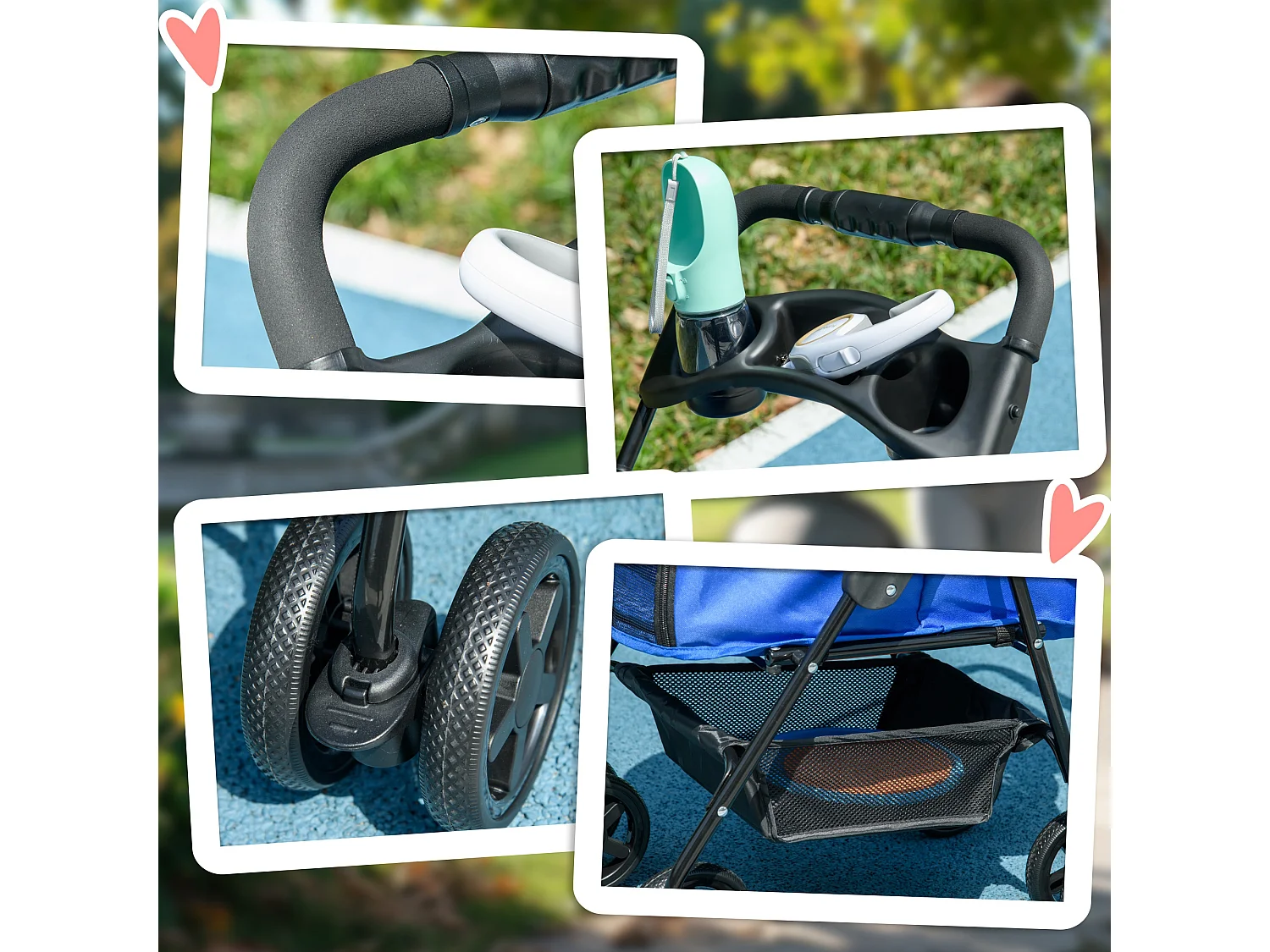 Passeggino per cani pieghevole ruote girevoli cestino portaoggetti blu