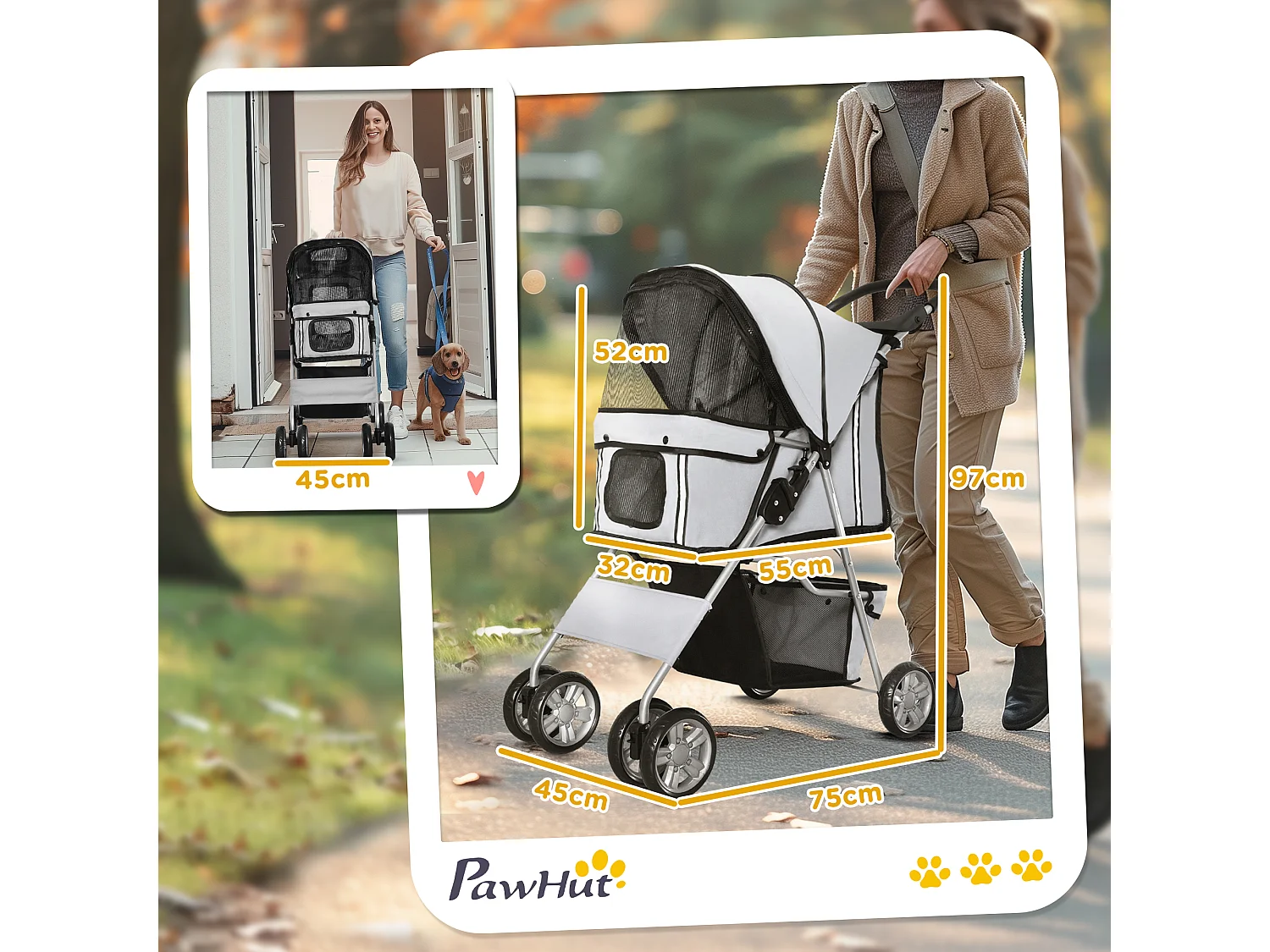 Passeggino per cani pieghevole cestino copertura tessuto oxford grigio