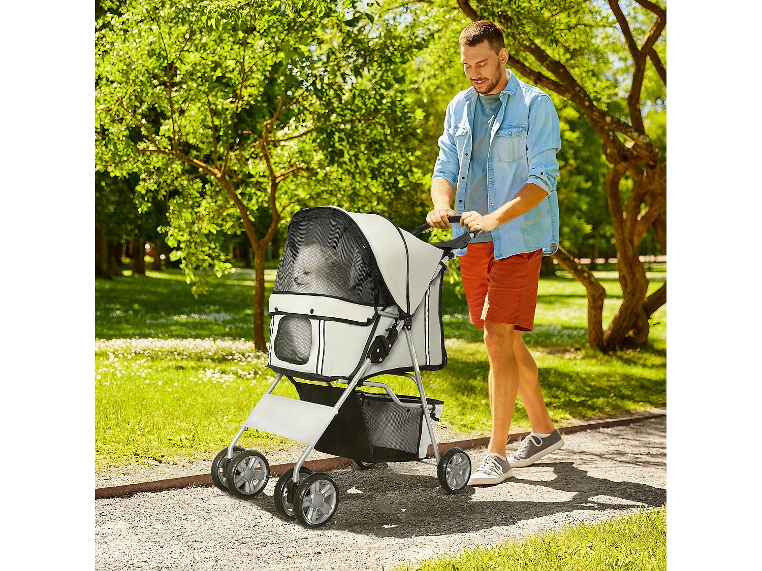 Passeggino per cani pieghevole cestino copertura tessuto oxford grigio