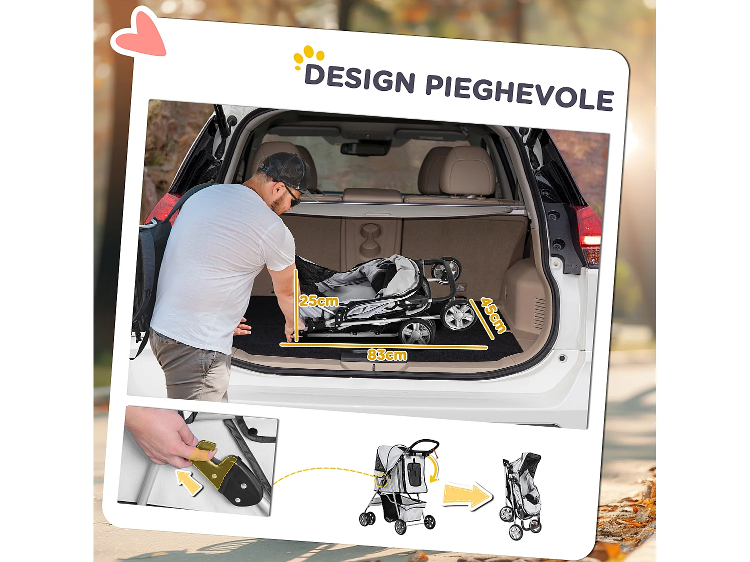 Passeggino per cani pieghevole cestino copertura tessuto oxford grigio