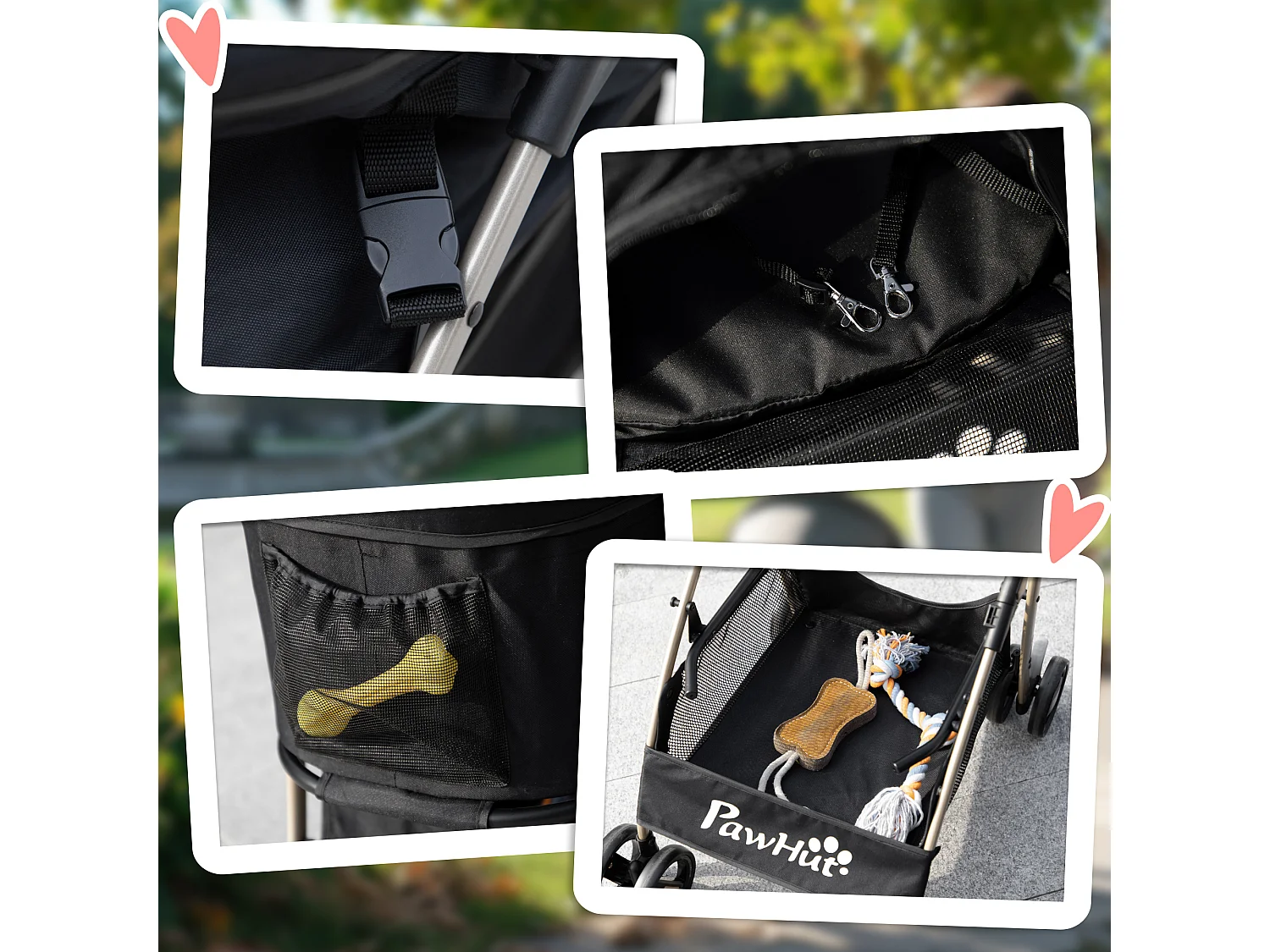 Passeggino per cani pieghevole con trasportino rimovibile e tettuccio