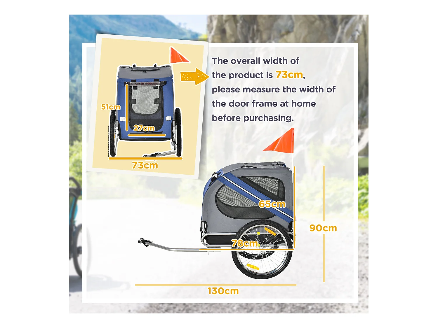 Rimorchio da bicicletta per cani e gatti blu e grigio