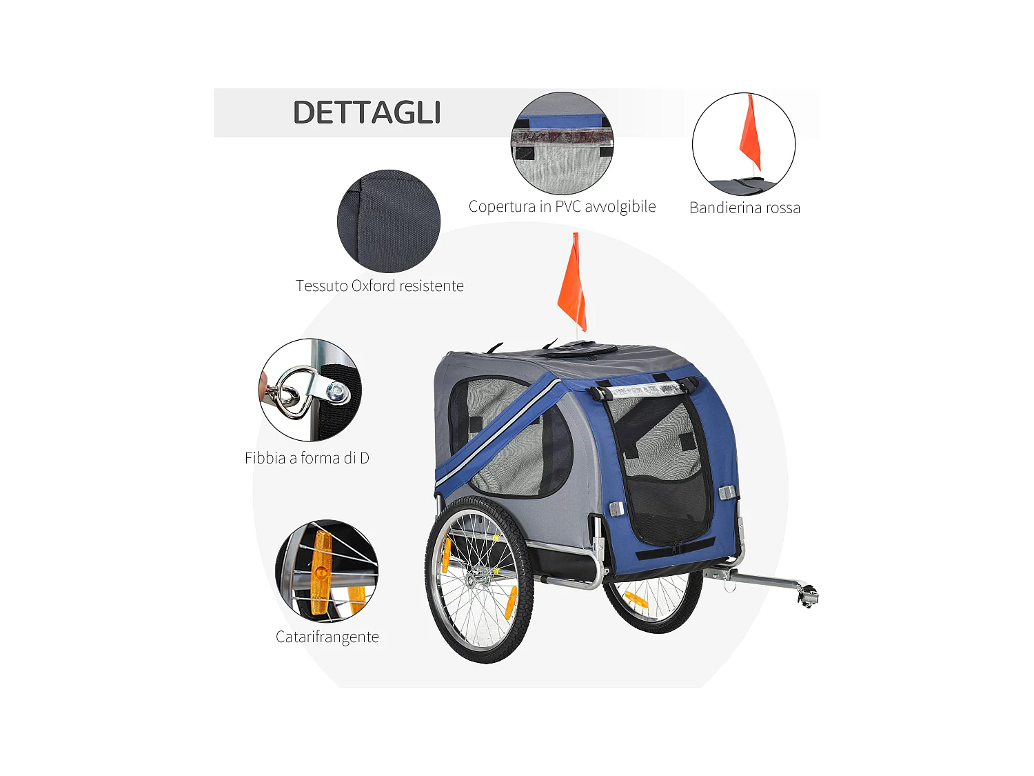 Rimorchio da bicicletta per cani e gatti blu e grigio
