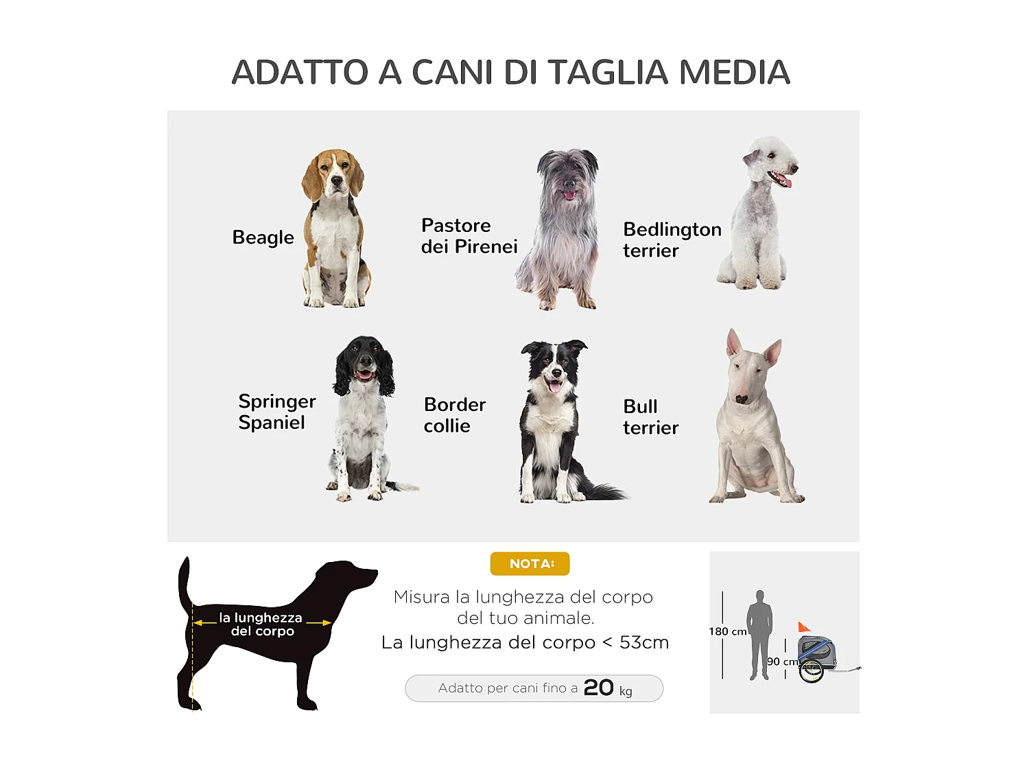 Rimorchio da bicicletta per cani e gatti blu e grigio