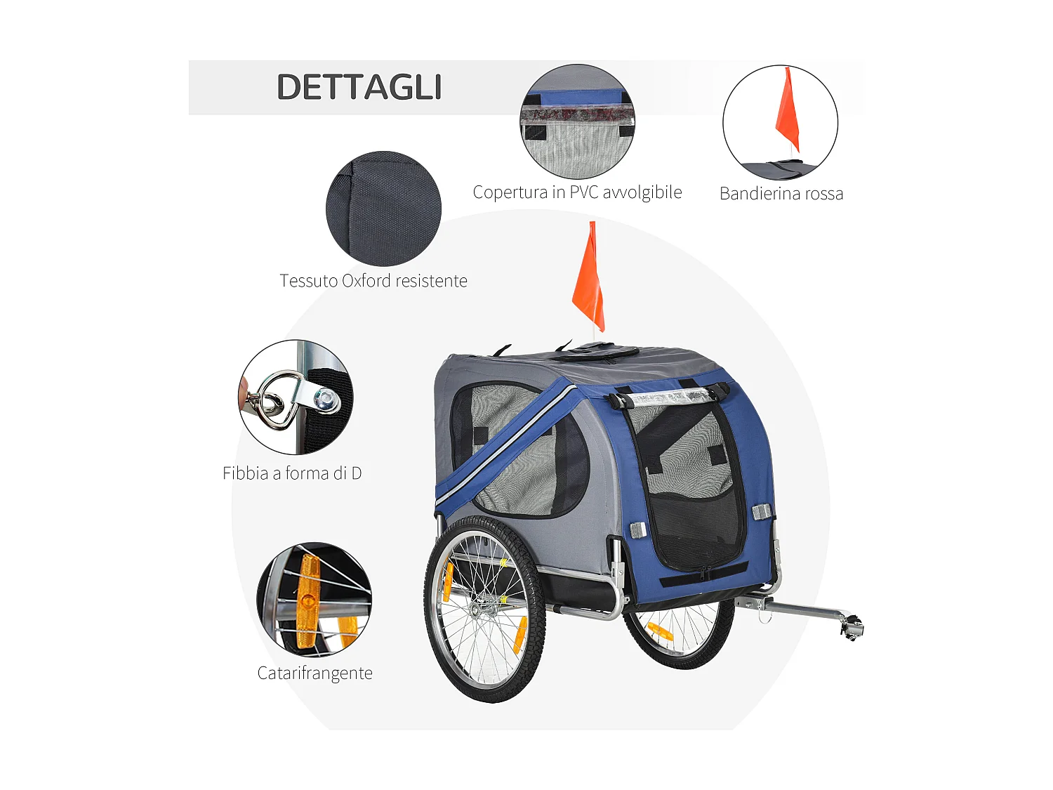 Rimorchio da bicicletta per cani e gatti blu e grigio
