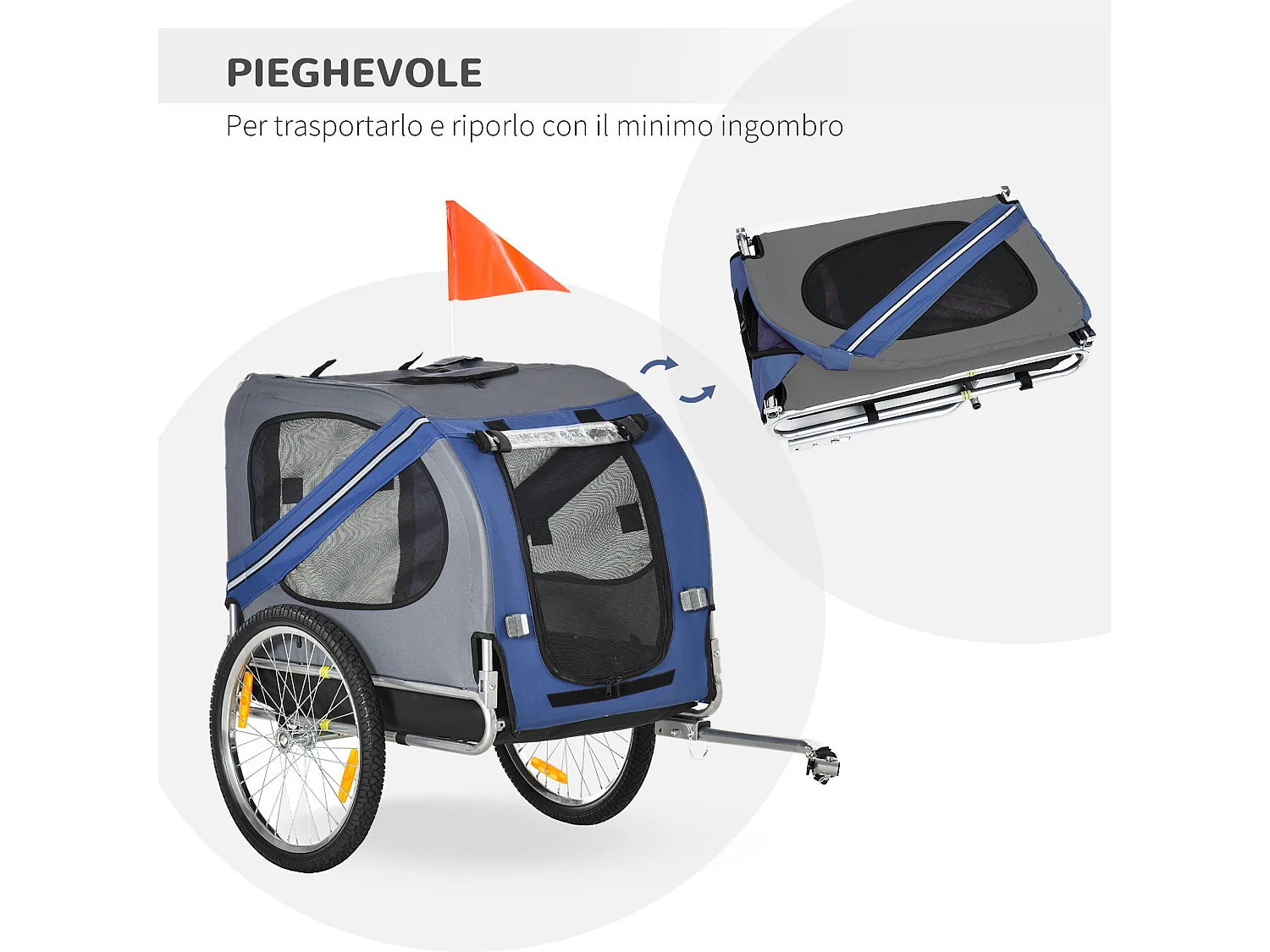 Rimorchio da bicicletta per cani e gatti blu e grigio