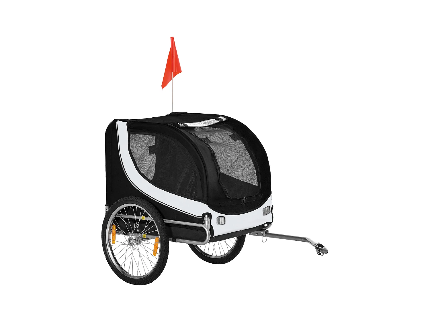 Rimorchio bici per cani taglia media con finestre laterali e bandierina