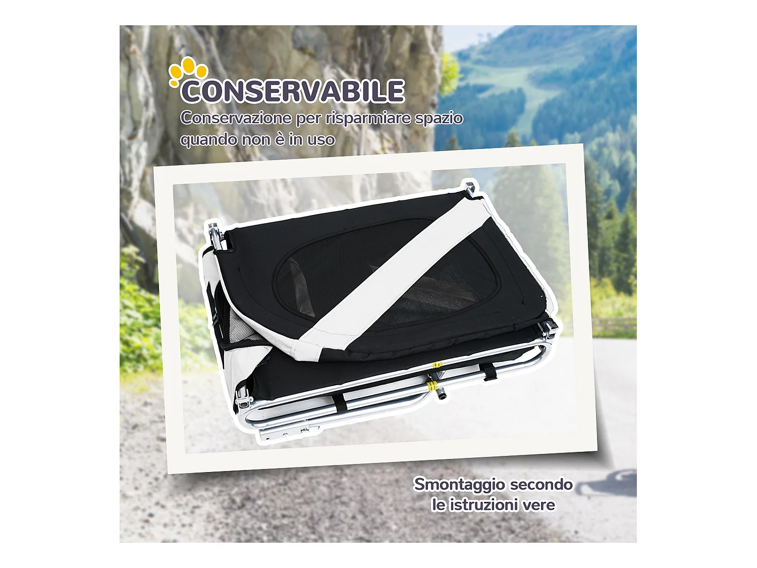 Rimorchio bici per cani taglia media con finestre laterali e bandierina