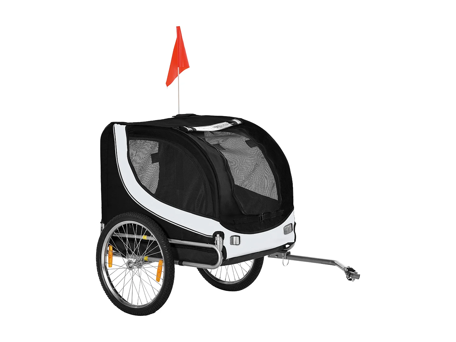 Rimorchio bici per cani taglia media con finestre laterali e bandierina