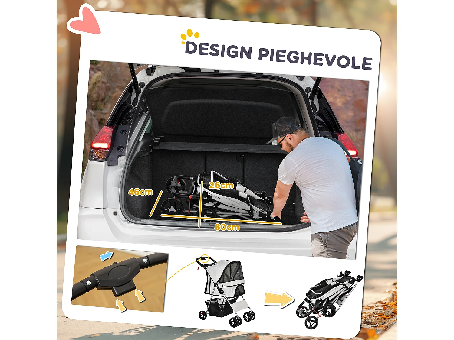 Passeggino per cani taglia mini e piccola pieghevole con 3 reti grigio