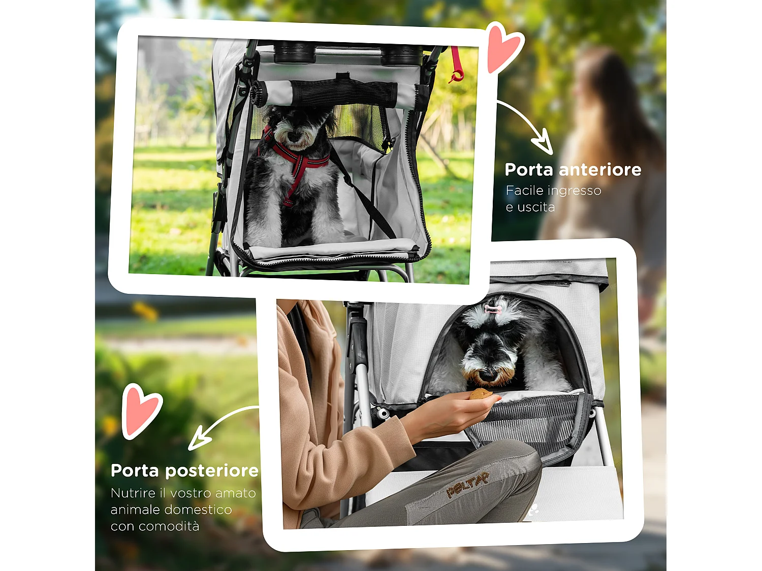 Passeggino per cani taglia mini e piccola pieghevole con 3 reti grigio