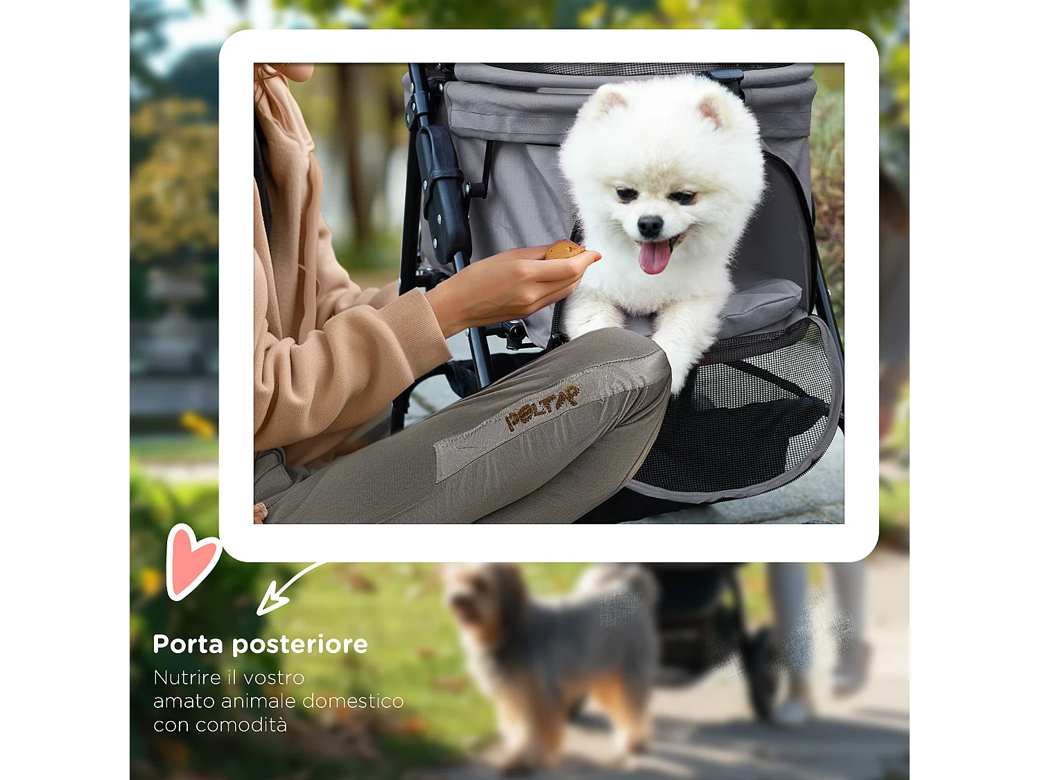 Passeggino per cani pieghevole ruote girevoli cestino portaoggetti grigio