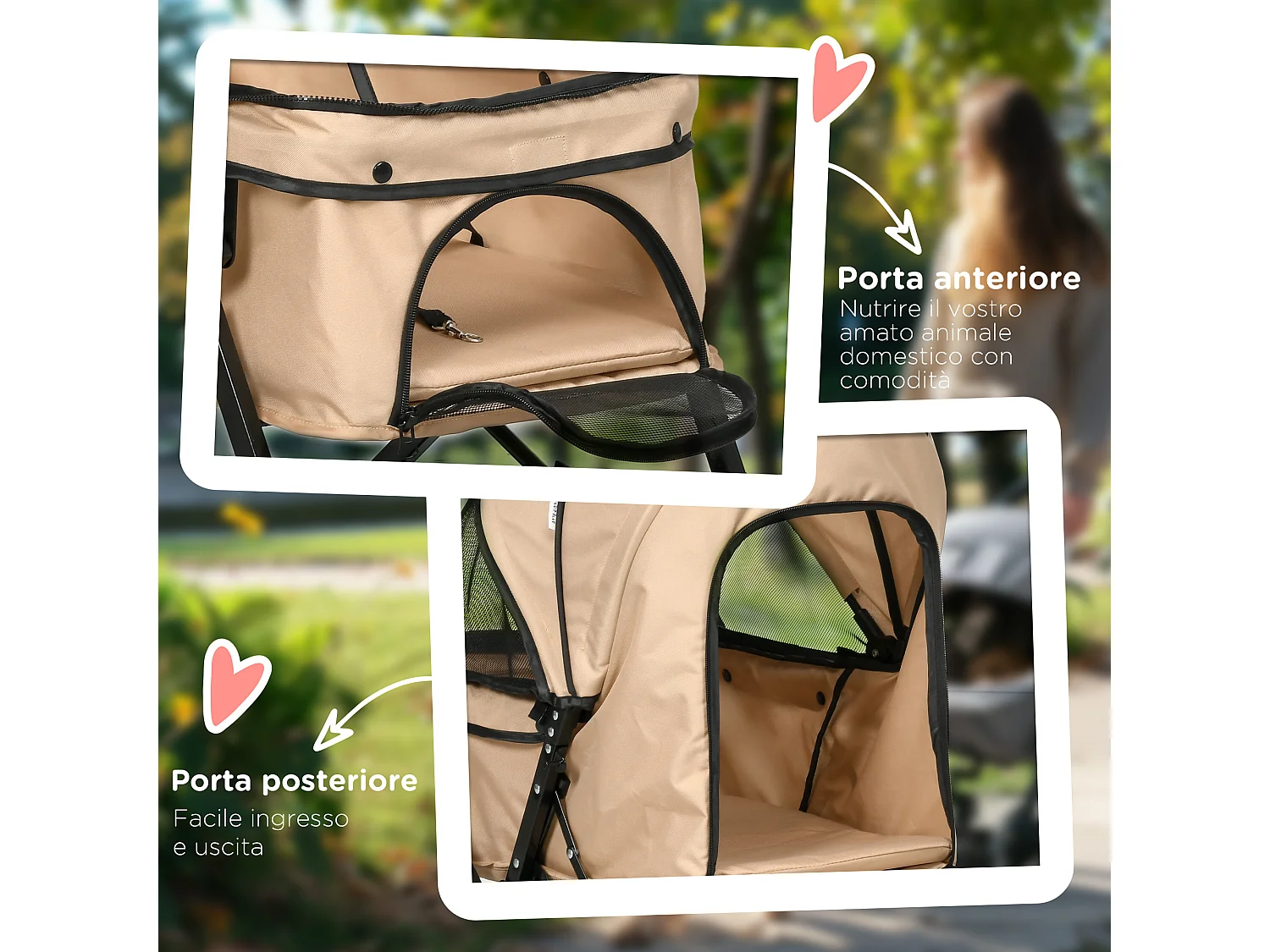 Passeggino per cani piccoli pieghevole con maniglione girevole marrone