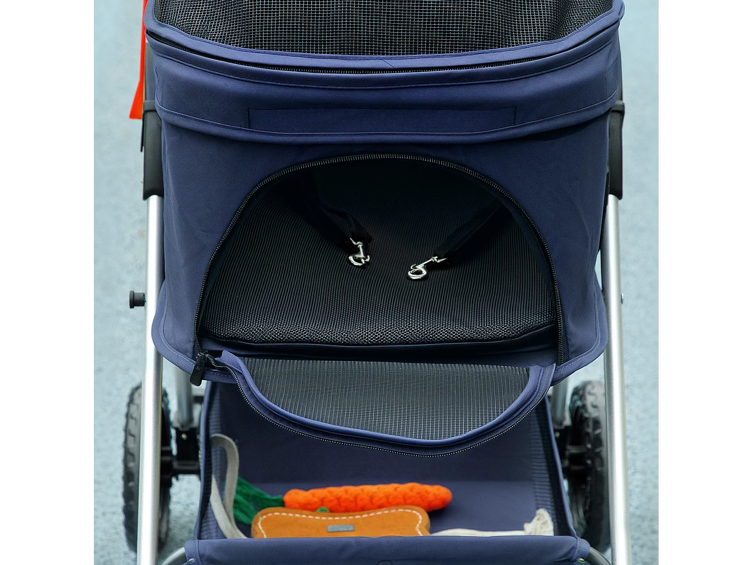 Passeggino per cani 3 in 1 pieghevole con trasportino e cestino blu