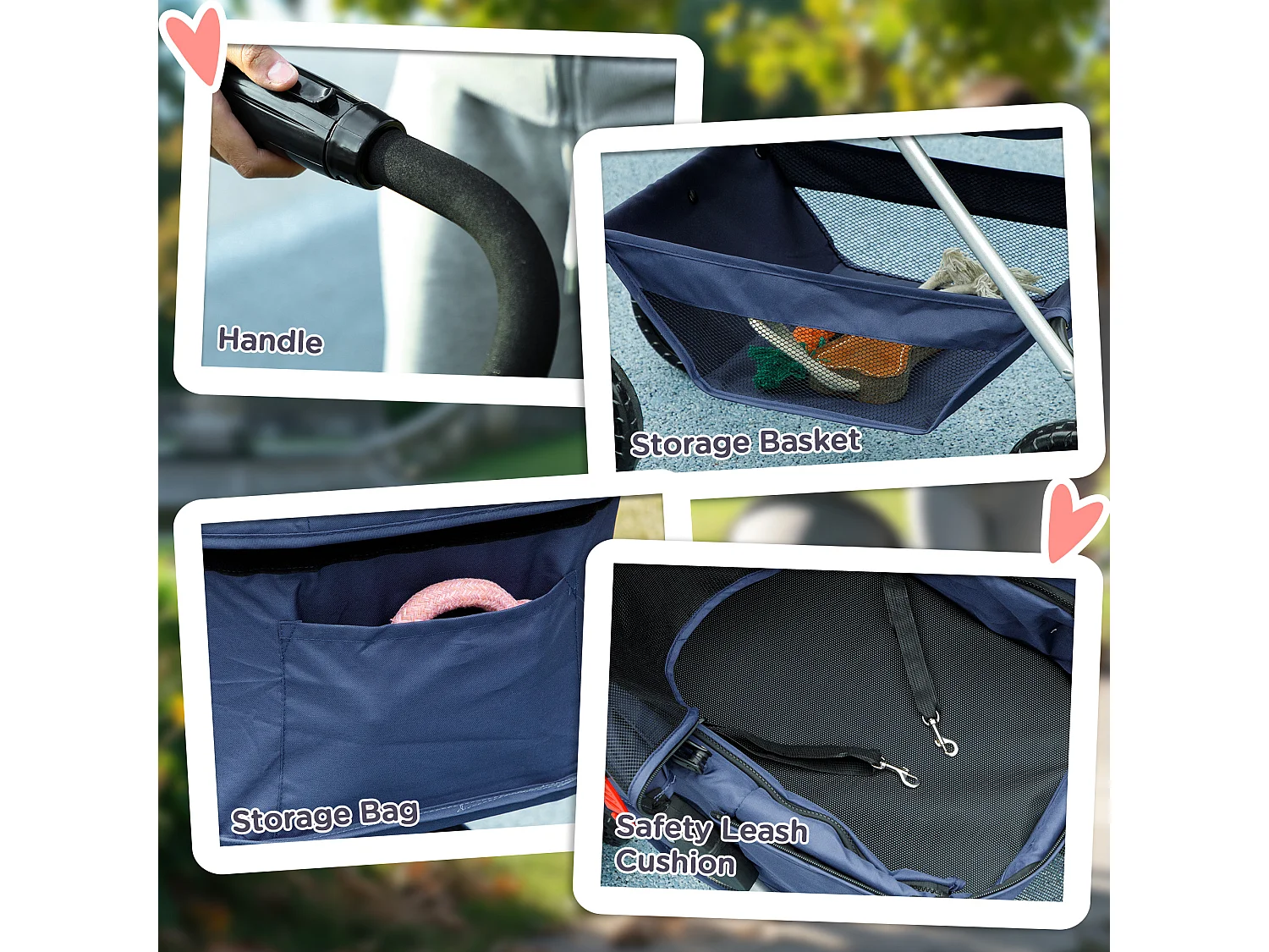 Passeggino per cani 3 in 1 pieghevole con trasportino e cestino blu