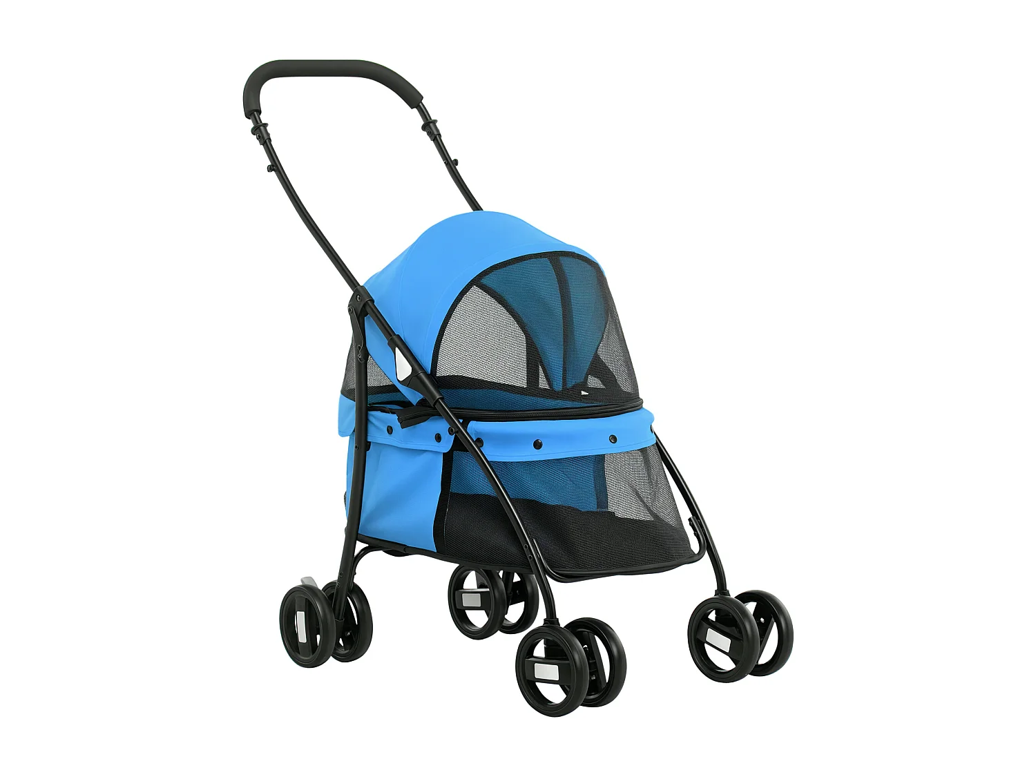 Passeggino per cani pieghevole con tettuccio e ruote girevoli blu