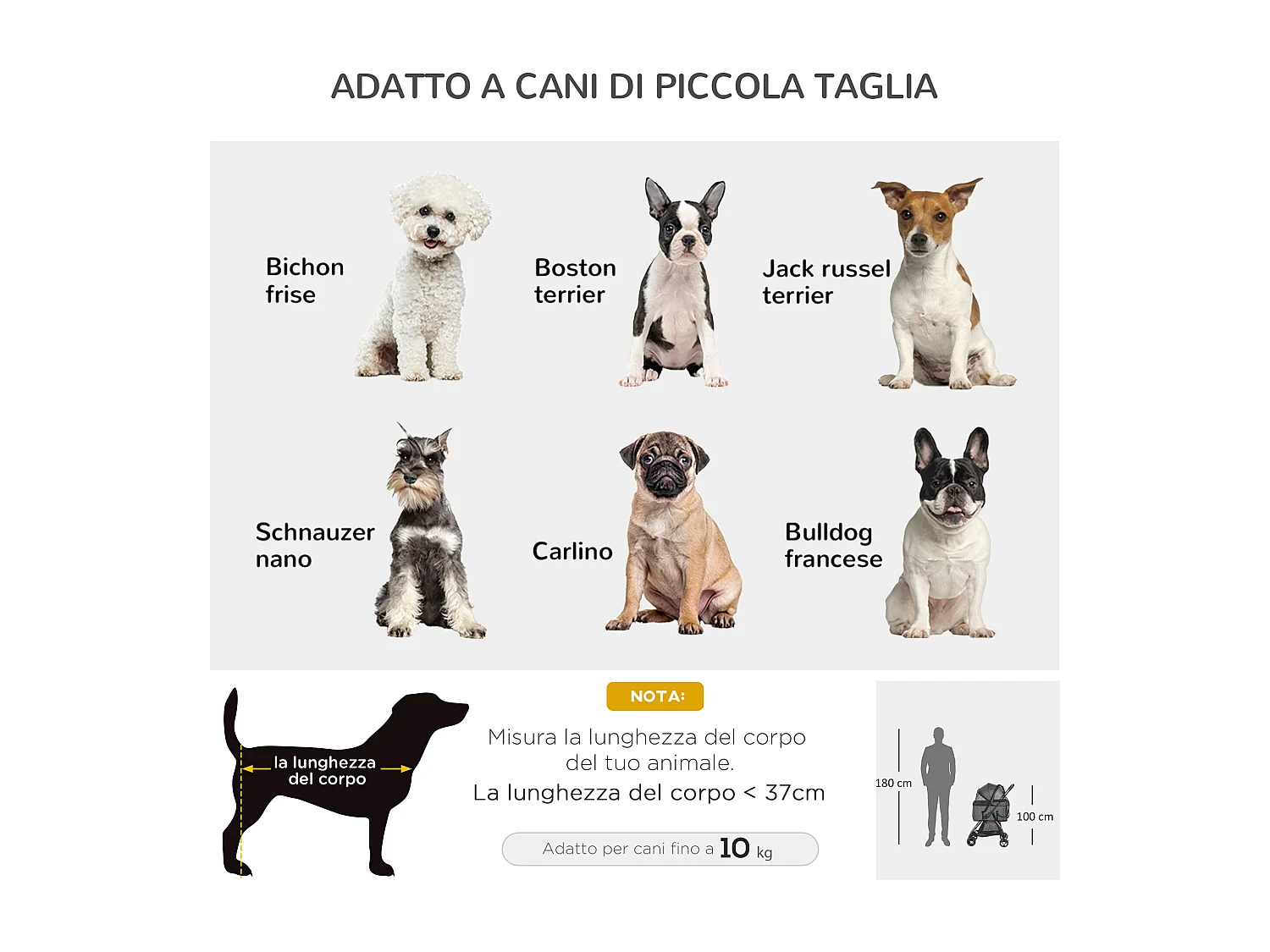 Passeggino per cani 3 in 1 convertibile in trasportino con cuscino grigio