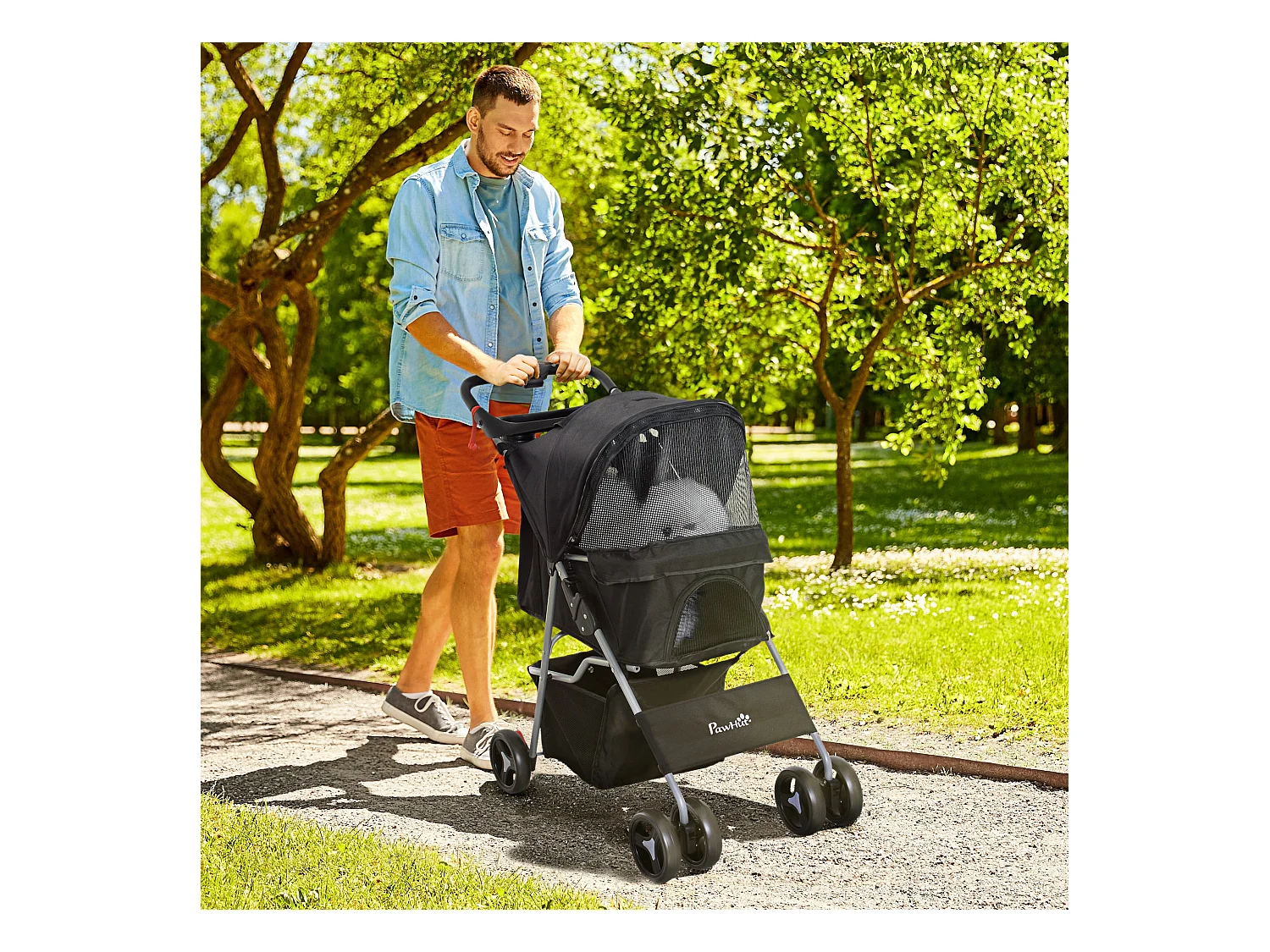 Passeggino per cani piccoli 15kg pieghevole nero