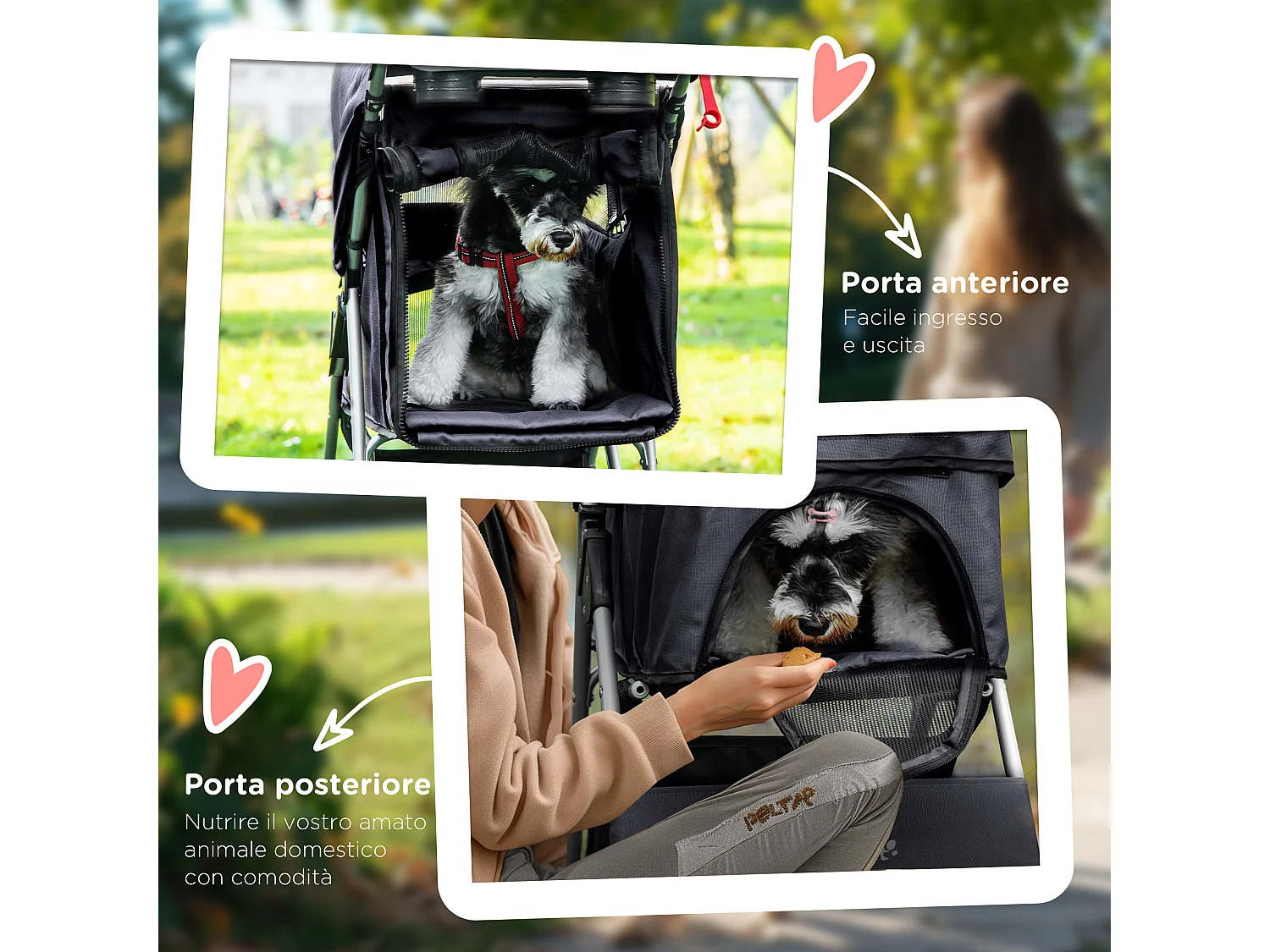 Passeggino per cani piccoli 15kg pieghevole nero