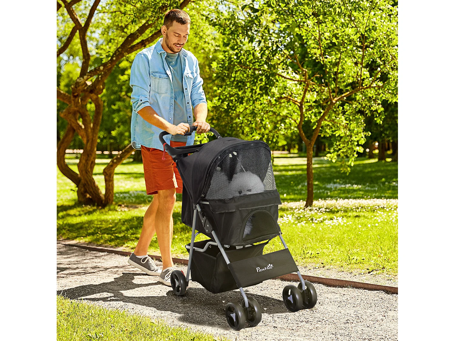 Passeggino per cani piccoli 15kg pieghevole nero