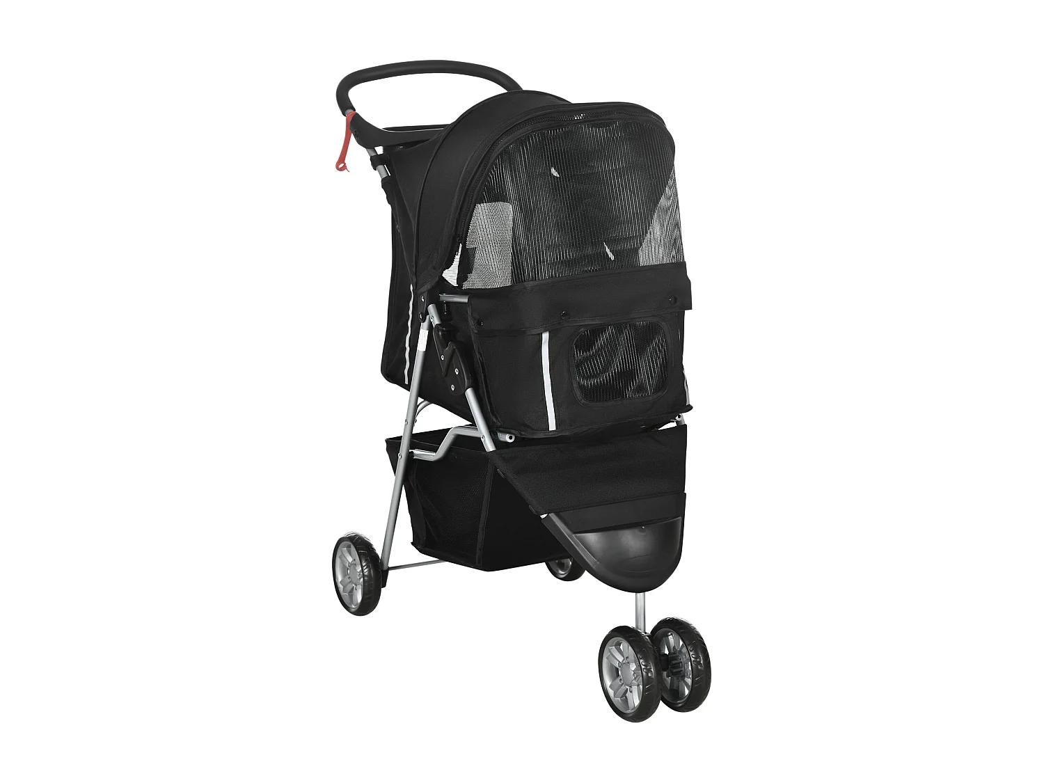 Passeggino per cani piccoli pieghevole con freno e ruote girevoli, nero