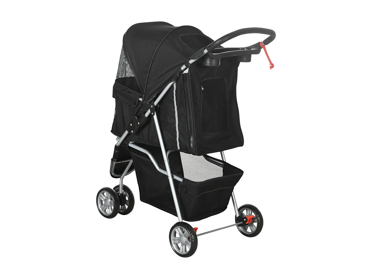 Passeggino per cani piccoli pieghevole con freno e ruote girevoli, nero