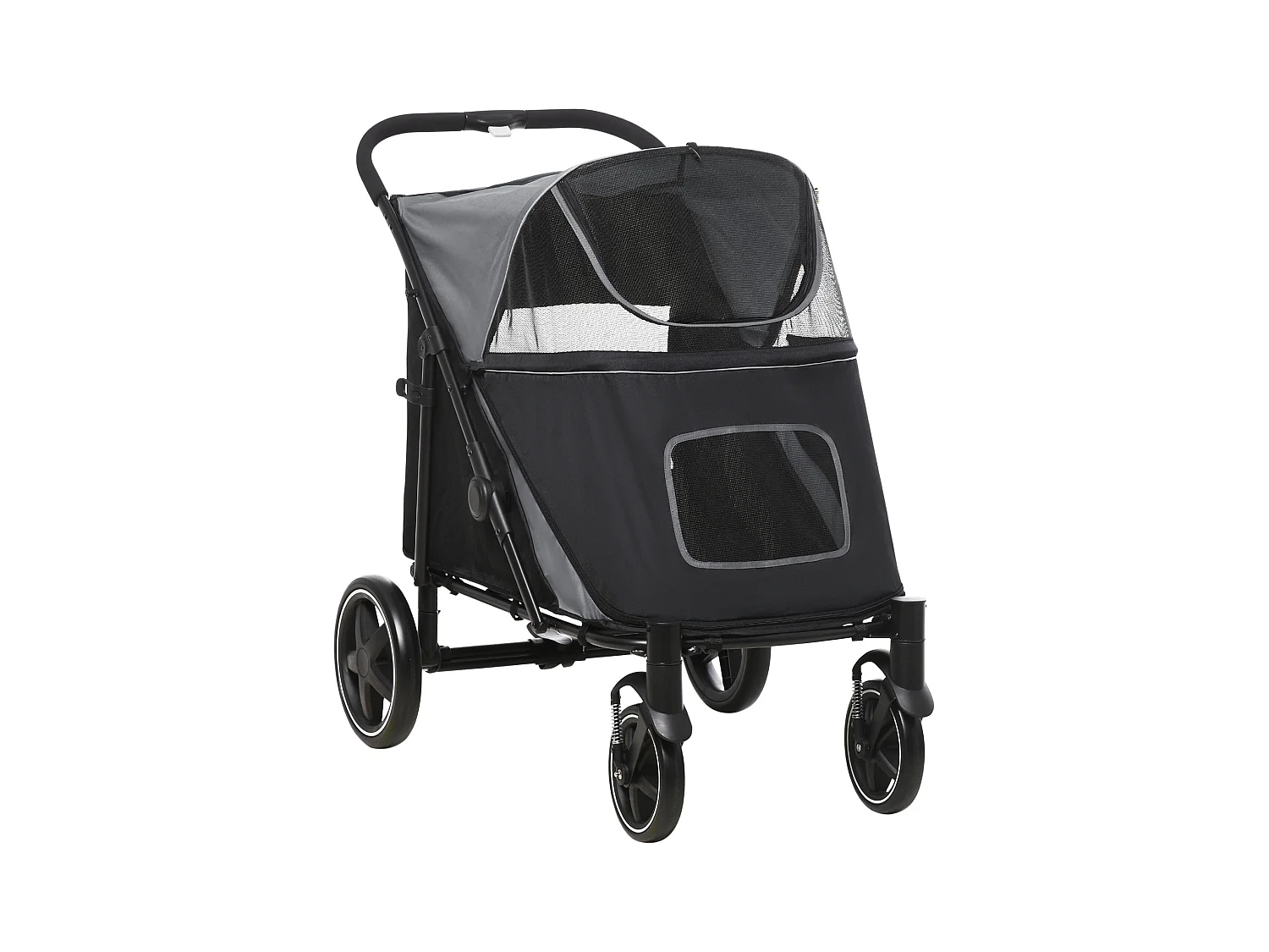 Passeggino per cani pieghevole con ingressi a cerniera grigio scuro