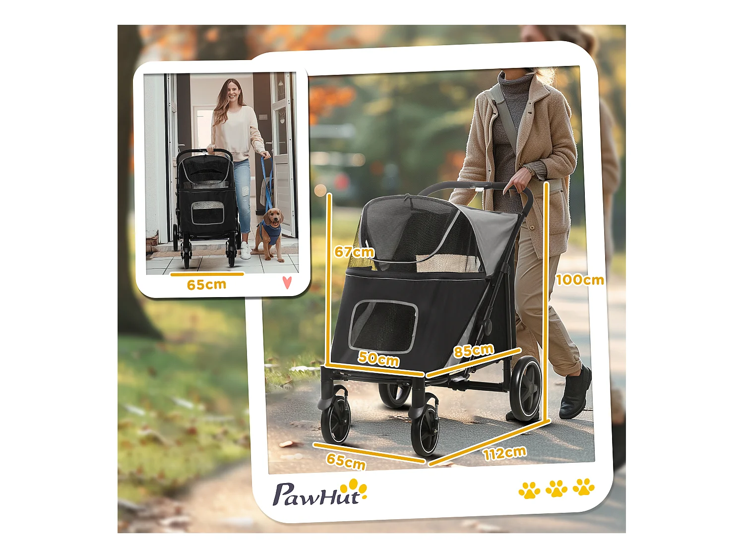 Passeggino per cani pieghevole con ingressi a cerniera grigio scuro