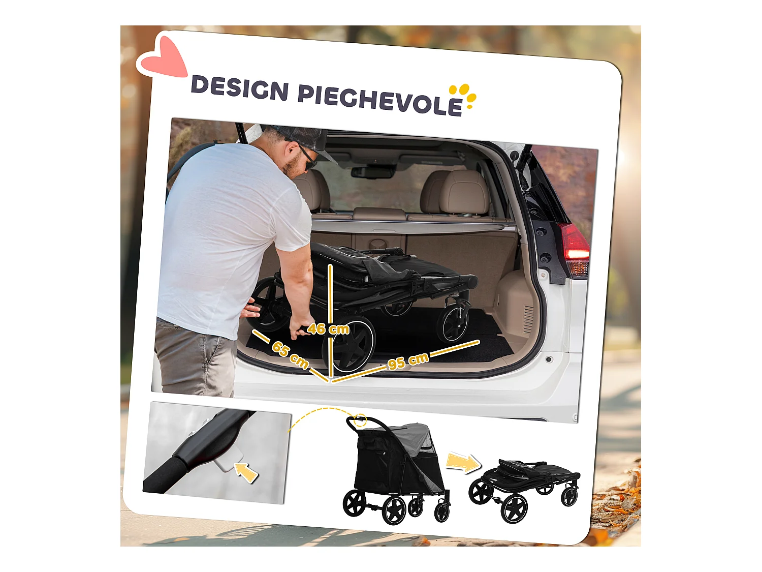 Passeggino per cani pieghevole con ingressi a cerniera grigio scuro