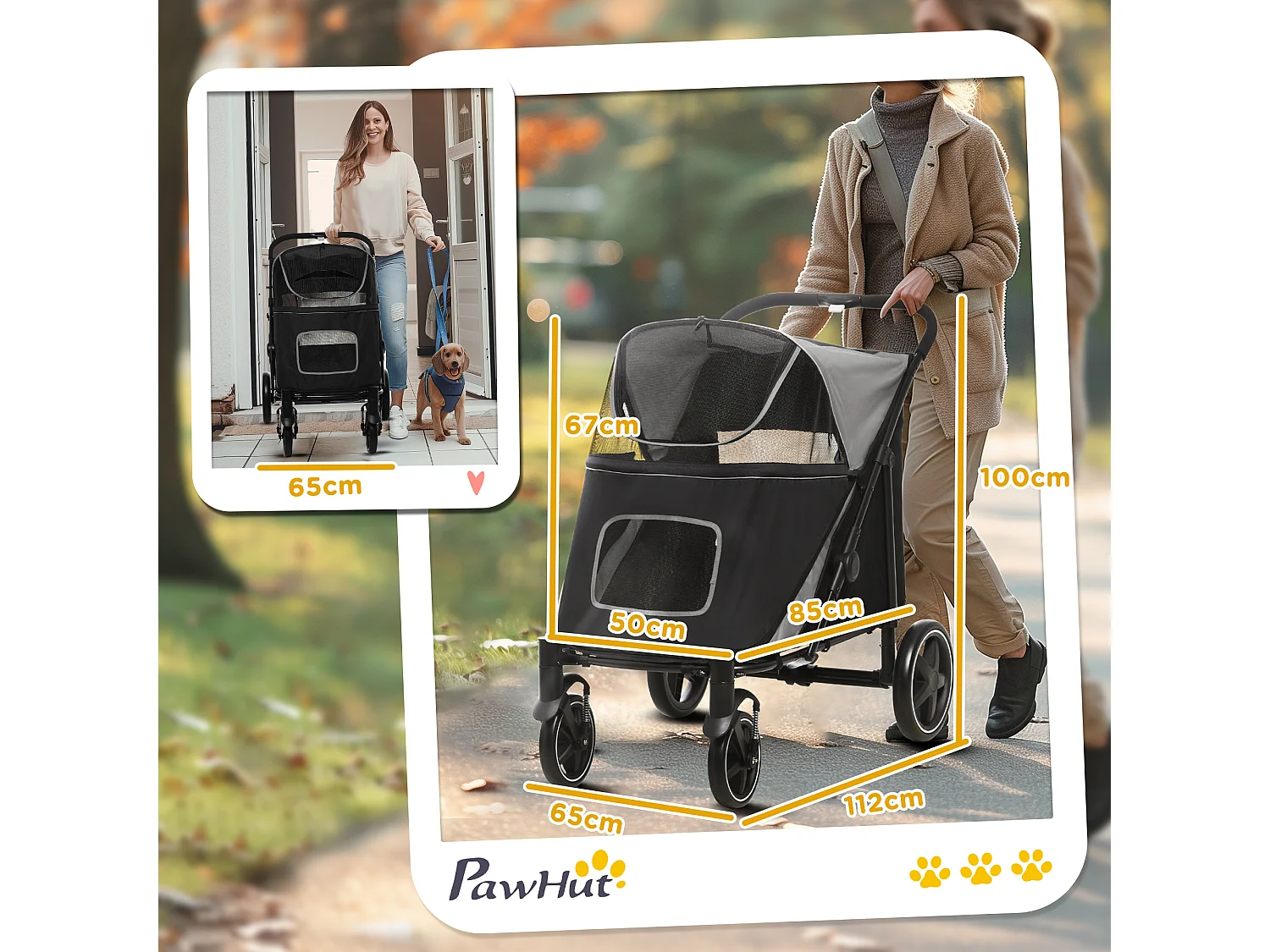 Passeggino per cani pieghevole con ingressi a cerniera grigio scuro