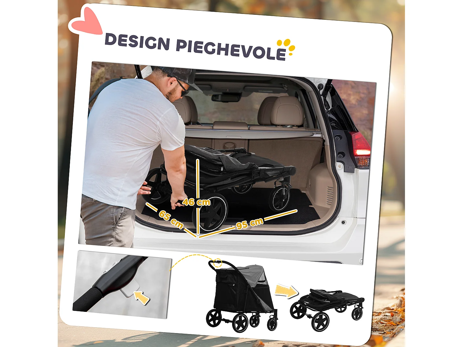 Passeggino per cani pieghevole con ingressi a cerniera grigio scuro