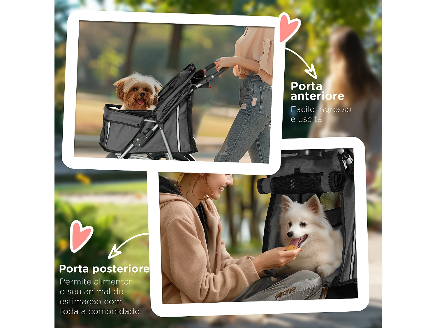 Passeggino per cani pieghevole con freno e ruote girevoli grigio carbone