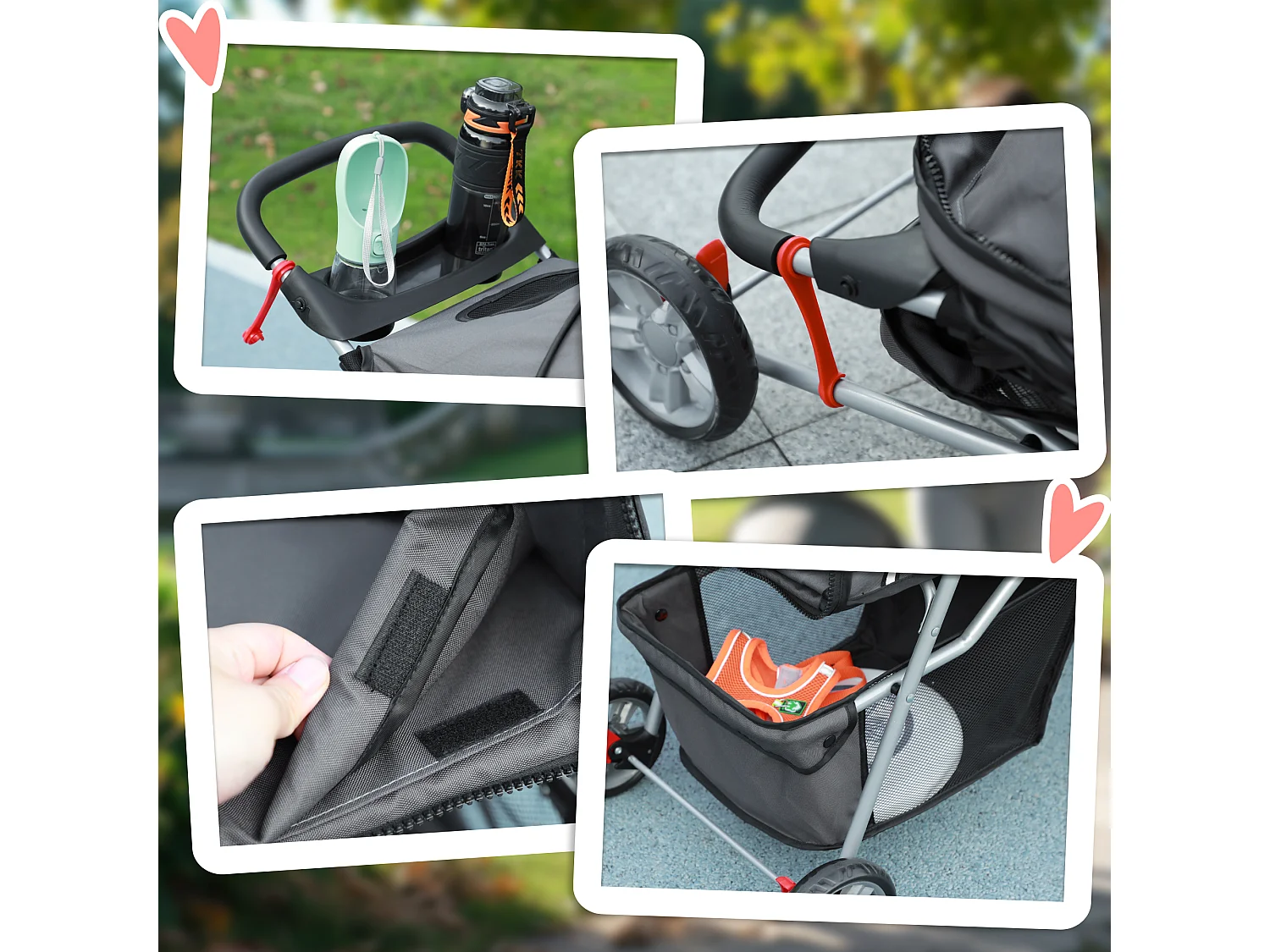 Passeggino per cani pieghevole con freno e ruote girevoli grigio carbone