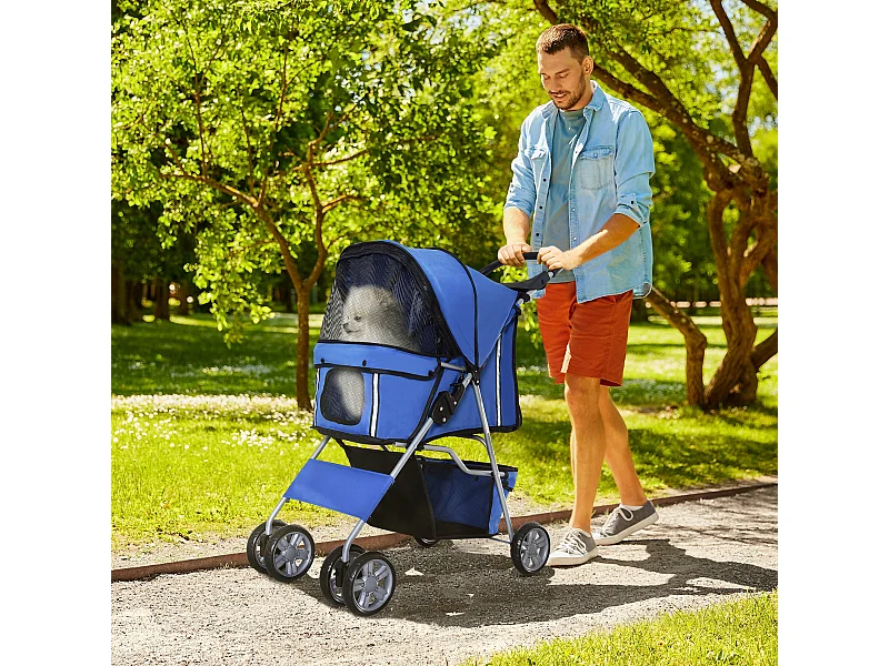Passeggino per cani pieghevole cestino copertura tessuto oxford blu