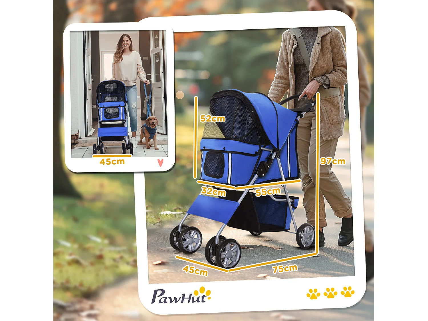 Passeggino per cani pieghevole cestino copertura tessuto oxford blu