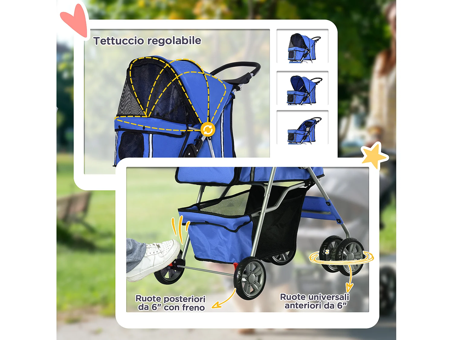 Passeggino per cani pieghevole cestino copertura tessuto oxford blu